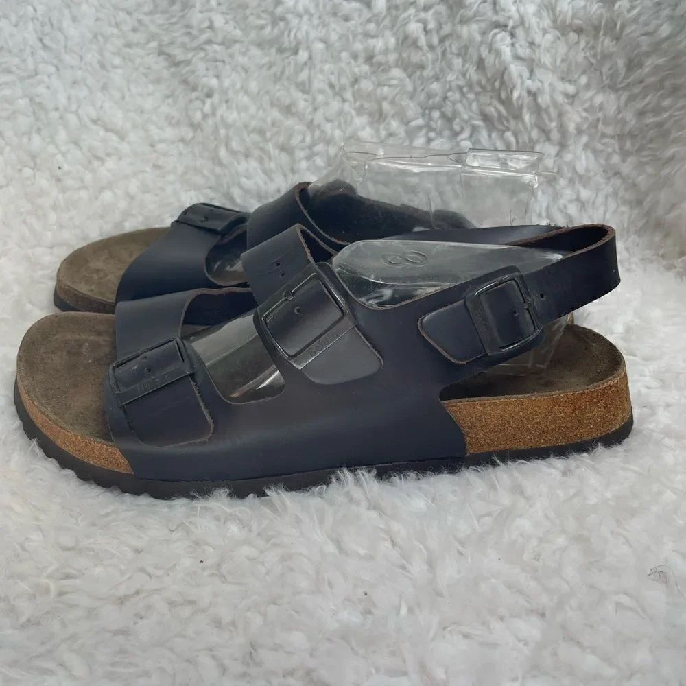 Unisex Betula Birkenstock Men Brown leather three straps sandals W13 M11.5